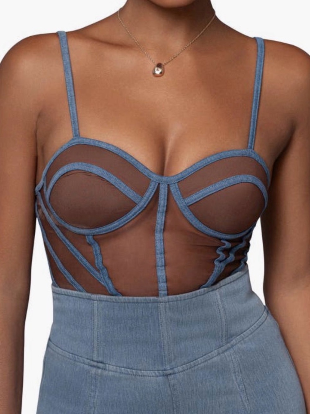 JLUXLABEL Blue Strappy Corset Top